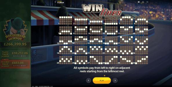 24 Hour Grand Prix Slot Machine Paylines Screen