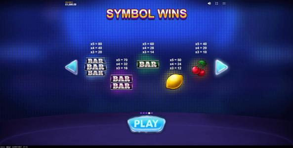 Cash Volt Slot Machine Paytable Screen
