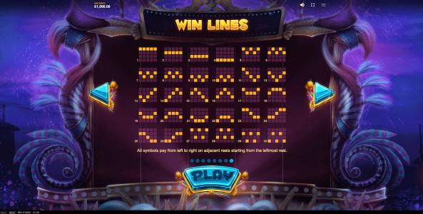 Rio Stars Slot Machine Paylines Screen