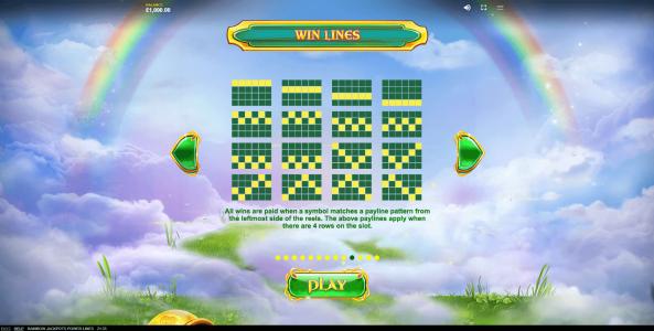 Rainbow Jackpots Power Lines Slot Machine Paylines Screen