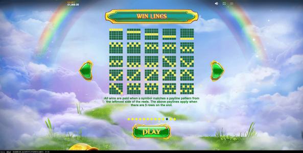 Rainbow Jackpots Power Lines Slot Machine Paylines Screen