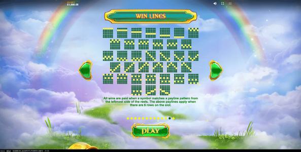 Rainbow Jackpots Power Lines Slot Machine Paylines Screen