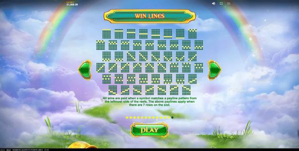 Rainbow Jackpots Power Lines Slot Machine Paylines Screen