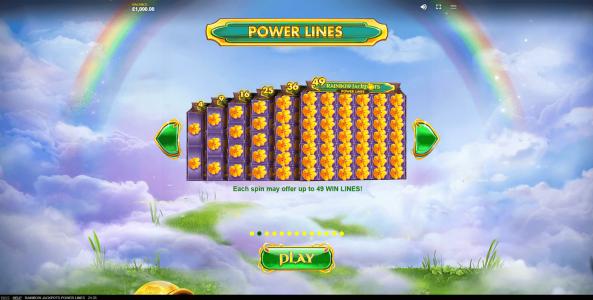 Rainbow Jackpots Power Lines Slot Machine Paylines Screen