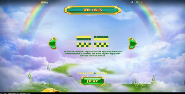 Rainbow Jackpots Power Lines Slot Machine Paylines Screen