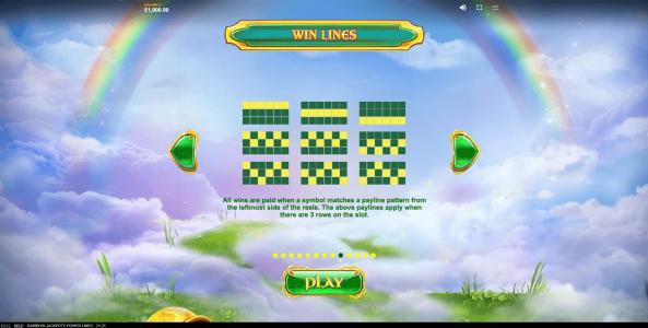 Rainbow Jackpots Power Lines Slot Machine Paylines Screen