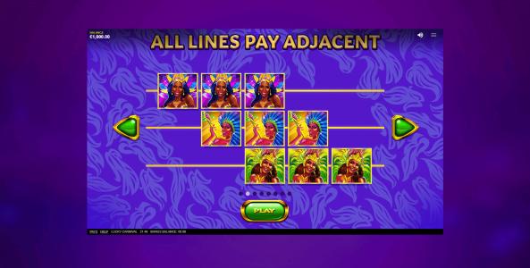 Lucky Carnival Slot Machine All Lines Pay Adjacent Screen