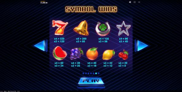 Win Escalator Slot Machine Paytable Screen