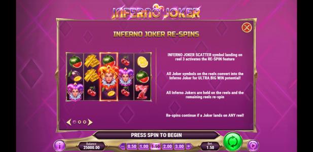 Inferno Joker Slot Machine Re-Spins Bonus Screen