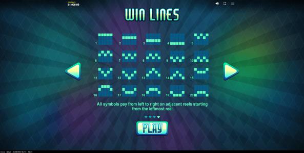Diamond Blitz Slot Machine Paylines Screen