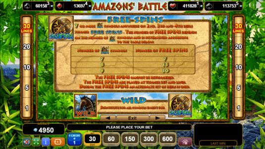 50 Amazons Battle Slot Machine Free Spins Bonus Screen