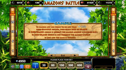 50 Amazons Battle Slot Machine Gamble Feature Screen