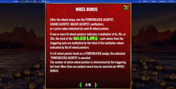 Powerbucks Wheel of Fortune Exotic Far East Slot Machine Bonus Feature Screen