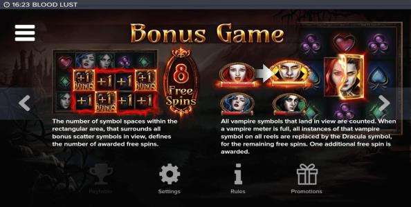 Blood Lust Slot Machine Bonus Game Screen