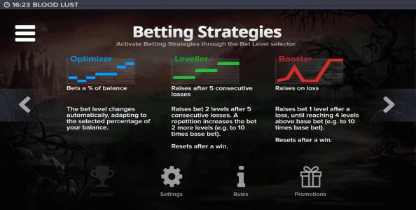 Blood Lust Slot Machine Paylines Screen
