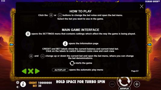 John Hunter Tomb of the Scarab Queen Slot Machine Game Rules Screen