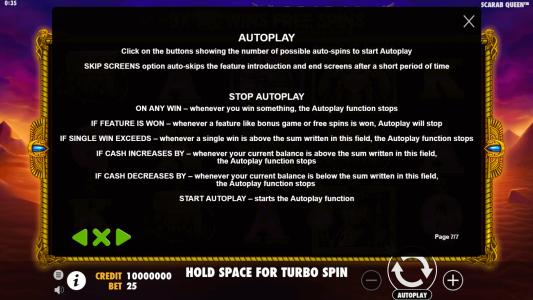 John Hunter Tomb of the Scarab Queen Slot Machine Game Rules Screen