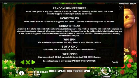 Honey Honey Honey Slot Machine Random Spin Features Screen