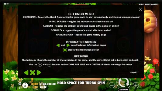 Honey Honey Honey Slot Machine Game Rules Screen