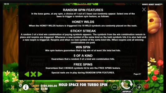 Honey Honey Honey Slot Machine Game Rules Screen