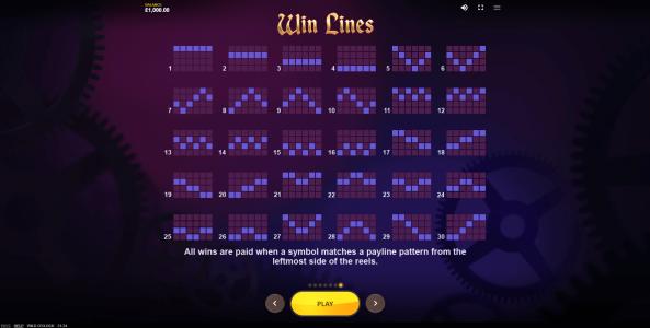 Wild O Clock Slot Machine Paylines Screen