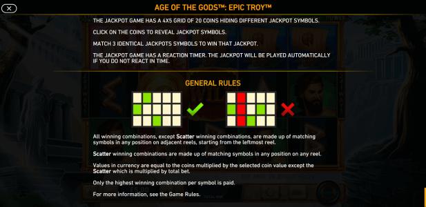 Age of the Gods Epic Troy Slot Machine Game Rules Screen
