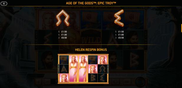 Age of the Gods Epic Troy Slot Machine Paytable Screen