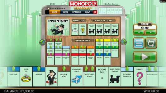 Monopoly Megaways Slot Machine Paytable Screen