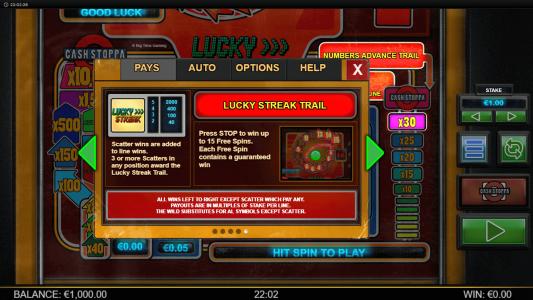Lucky Streak Mk2 Slot Machine Lucky Streak Trail Bonus Screen