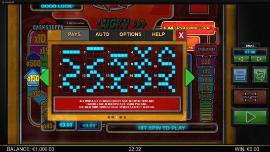 Lucky Streak Mk2 Slot Machine Paylines Screen