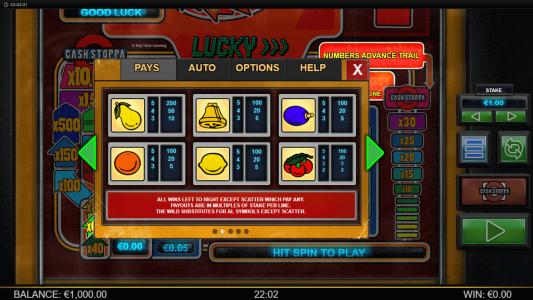 Lucky Streak Mk2 Slot Machine Paytable Screen