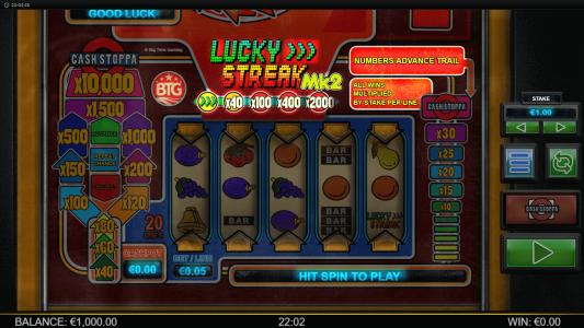 Lucky Streak Mk2 Slot Machine Paytable Screen