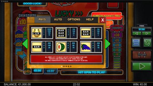 Lucky Streak Mk2 Slot Machine Paytable Screen