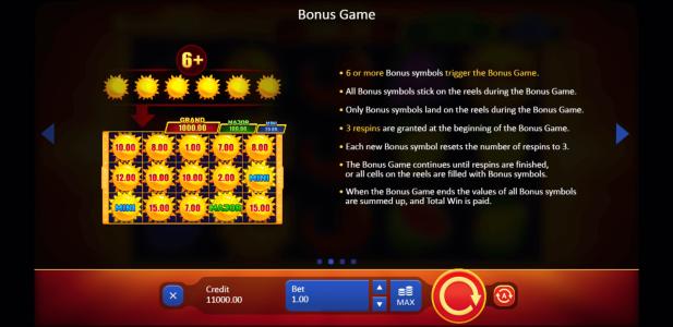 Sunny Fruits Hold and Win Slot Machine Bonus Game Screen