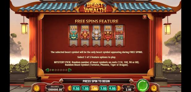 Beast of Wealth Slot Machine Free Spins Bonus Screen