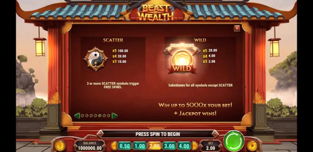 Beast of Wealth Slot Machine Scatter Awards and Wild Symbol Screen