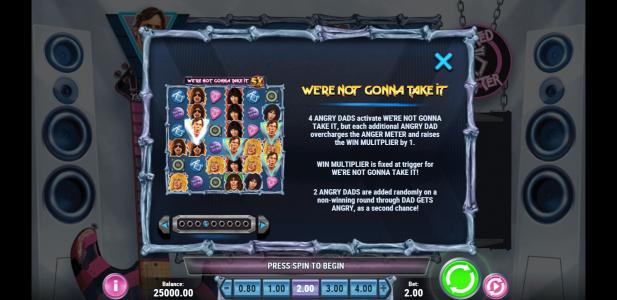 Twisted Sister Slot Machine We're Not Gonna Take It Feature Screen