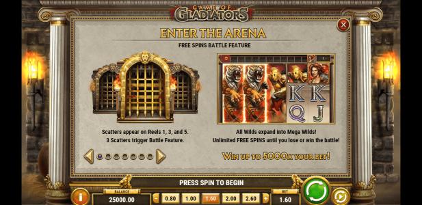 Game of Gladiators Slot Machine Free Spins Bonus Screen