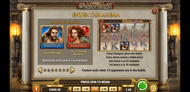 Game of Gladiators Slot Machine Enter the Arena Feature Screen