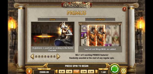 Game of Gladiators Slot Machine Primus Feature Screen