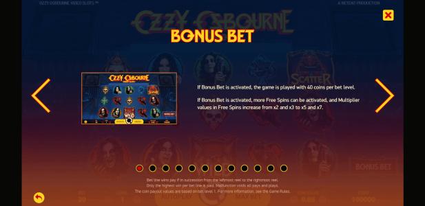 Ozzy Osbourne Slot Machine Bonus Bet Feature Screen