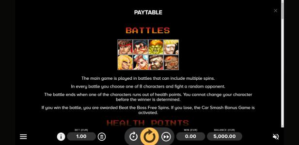 Slot Machine Paytable Screen