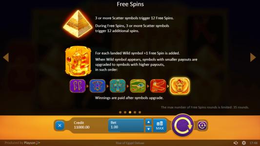 Rise of Egypt Deluxe Slot Machine Free Spins Bonus Screen