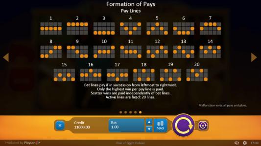 Rise of Egypt Deluxe Slot Machine Paylines Screen