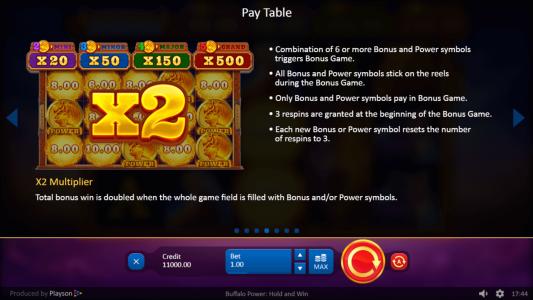 Buffalo Power Hold and Win Slot Machine Paytable Screen