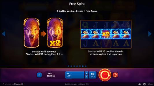 Buffalo Power Hold and Win Slot Machine Free Spins Bonus Screen