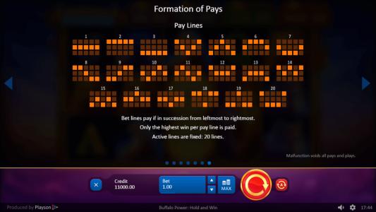 Buffalo Power Hold and Win Slot Machine Paylines Screen