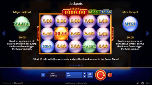 Pearl Beauty Hold and Win Slot Machine Jackpot Feature Screen