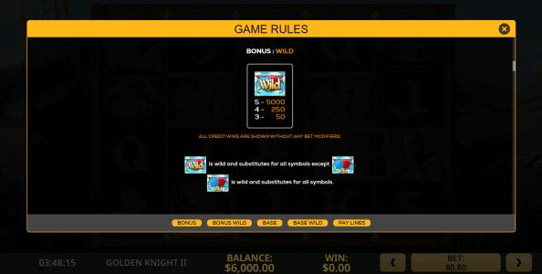 Golden Knight II Slot Machine Paytable Screen