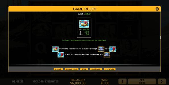 Golden Knight II Slot Machine Paytable Screen